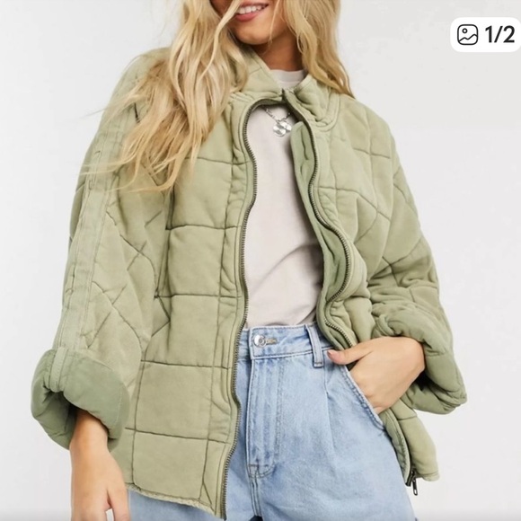 Free People Jackets & Blazers - Free People Quilted Bomber Jacket in Sage